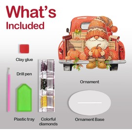 Fall Truck Diamond Painting Kits for Adults, Stand Up 5D Gnome Tabletop Painting Crafts Kits, DIY Colorful Pumpkin Cart Crystal Diamond Art Kit for Home Office Table Top Decor