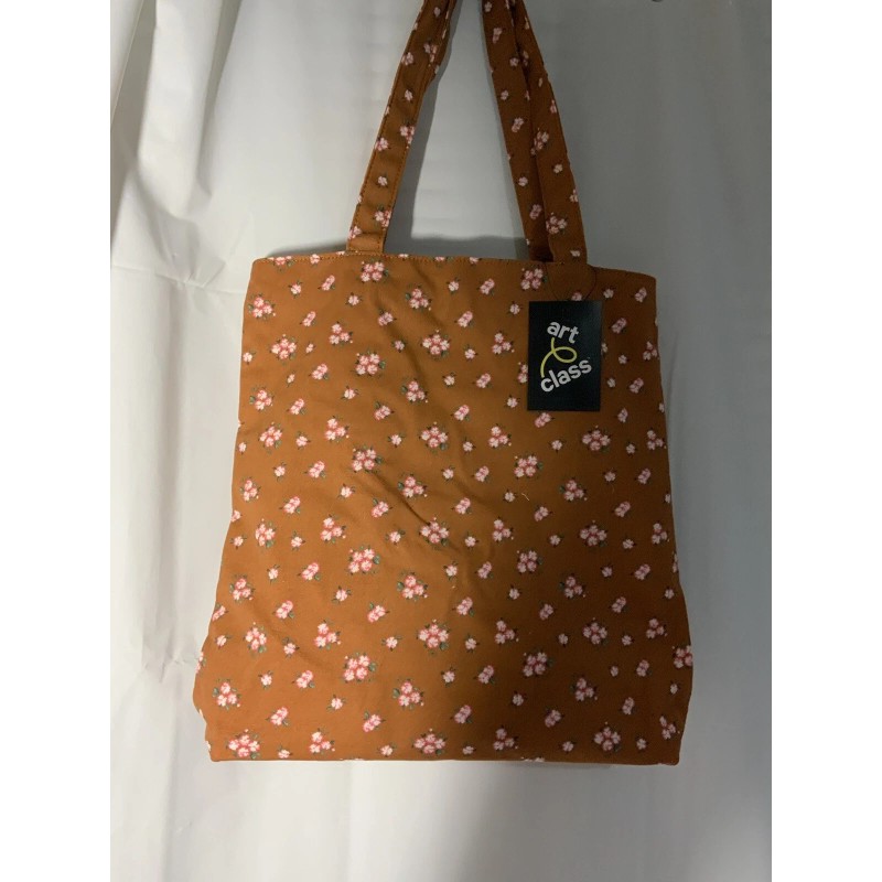 Art Class Canvas Front Pocket Floral Tote Girls Rust Brown