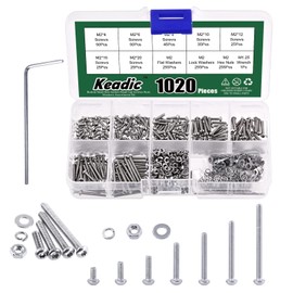 Keadic 1021Pcs M2 7 Sizes Hex Socket Button Head Cap Screws Assortment Kit, 304 Stainless Steel Standard Metric Threaded Hexagon Bolts Screws Nuts Washers Fastener Hardware
