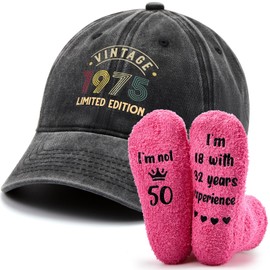 Geyoga 50th Birthday Gifts for Women Vintage 1975 Baseball Cap Pink Socks 50th Birthday Gifts for Her Mom Grandmother Teacher Nurse 50th Anniversary