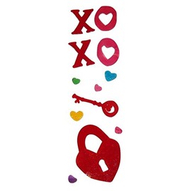 Valentine Reusable Gel Window Clings ~ Key to my Heart, XOXO, Multicolored Hearts (12 Clings, 1 Sheet)
