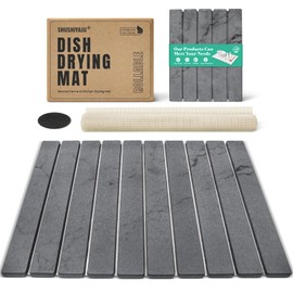 Stone Dish Drying Mat Collapsible Diatomaceous Earth Absorbent Mat Quick Dish Drying Pad Dish Rack Pad Match Any Counterto Multiple Usage for Kitchen,Bathroom (Dark-Gray Marble Pattern, 24"L x 16"W)