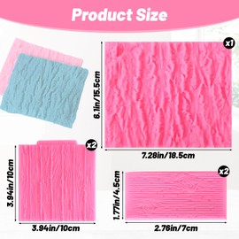 Beasea Silicone Molds for Cakes Decorating, 5pcs Woodgrain Silicone Lace Fondant Mold Fondant Texture Mat Sheet for Sugar Lace Mats Wood Texture Mat Embossed Craft Tools