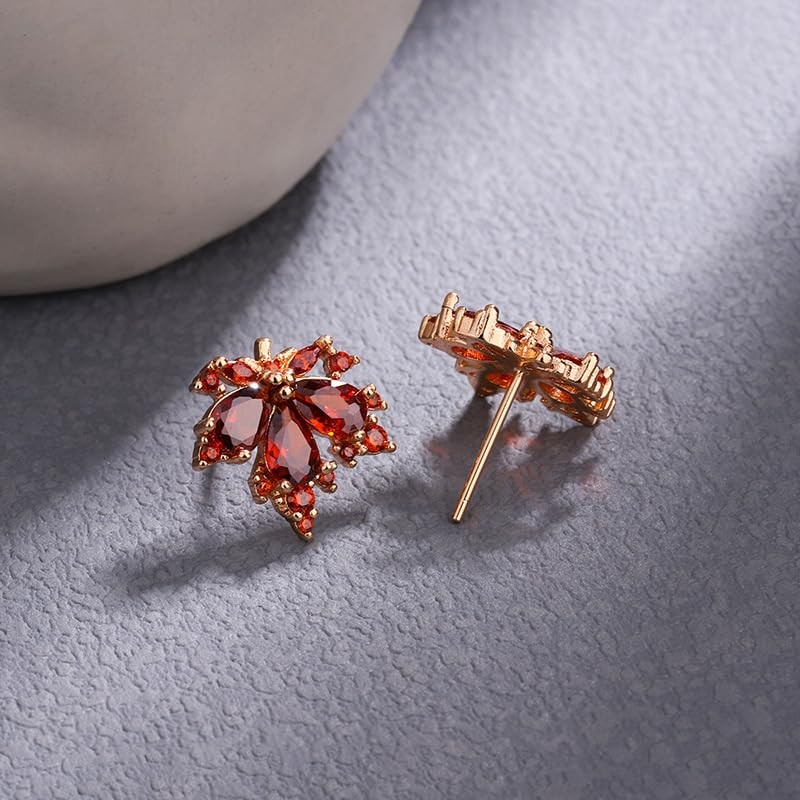 Thanksgiving Maple Leaf Earrings Orange Crystal Maple Leaf Hoop Earrings