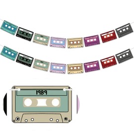 HOMEZZO Cassette Tape Party Banner, Colorful Cassette Tape Garland Party Sign for Music Themed Birthday Party Decorations Fans Gathering (2 Pack)