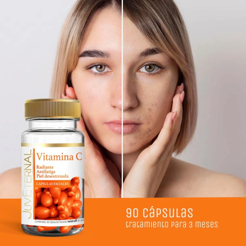 JUVETERNAL Cápsulas Faciales de Vitamina C 90 cápsulas Twist-Off Ilumina,