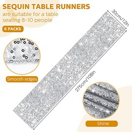 6 Piezas 12 x 108 Pulgadas Caminos de Mesa con Lentejuelas Brillantes Camino de Mesa Rectangular para Navidad Año Nuevo Cumpleaños Boda Decoraciones para Fiestas (Plata)