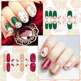 WOKOTO 12 Sheets 168pcs Christmas Nail Polish Stickers Full Nail Wraps for Gel Polish Strips for Women Christmas Nail Stickers Christmas Tree Snow Man Nail Polish Strips Nail Gel Stickers for Nails