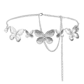 Arocooy Silver Waist Chain Y2K Butterfly Chain Belt Alloy Boho Metal Body Belly Chain Dress for Girls and Women
