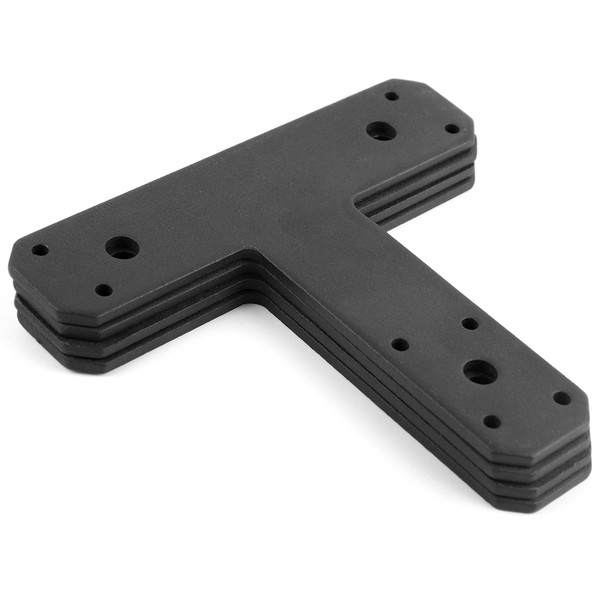 Post to Beam Connectors T-Bracket - T Shape Plate Flat Straight Steel Brackets Black 4mm Thickness for Repair Fixing Mending Flat Plate - IWONGO Supplied Set of 4