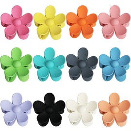Messen 12 Pieces Flower Claw Clips Large Jaw Clips for Women Girls Thick Hair 12 Colors Matte Big Clips Non Slip Strong Hold Hair Catch Clamps Barrettes Headwear Accessories for Thin Hair