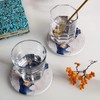 Set of 4 Ceramic Drink Coasters Blue White Gold Marble