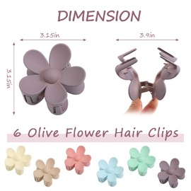 Non-Slip Large Claw Clips for Thick & Thin Hair - 3.15 Inch Matte Daisy Hair Accessories, Strong Hold, 6 Pack