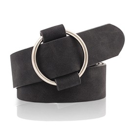 NiceYnn Womens Waist Belts Without Hole and Pin - Slim PU Leather Round Alloy Buckle Adjustable 3cm Wide Dress Belts for Jeans Dresses Pants Coat Black