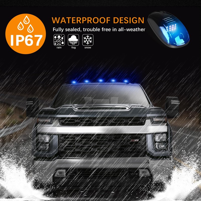 AMEXMART 5X Blue LED Cab Lights Smoked Cab Roof Running