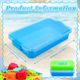 QGGTQG Sandpit with Lid, Sensory Bin with Lid for Children, Plastic Tray, Sandpit Cover, Sensory Sandbox Container for Water, Sand, Beads and More (Green and Blue)