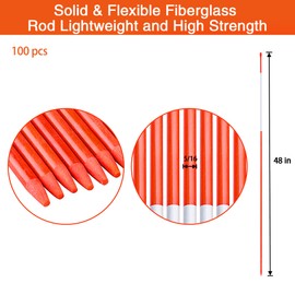 elfinrm 100 Pack Red Fiberglass Driveway Markers 48 in 5/16 Dia Snow Stakes with Reflective Tape for Easy Visibility at Night