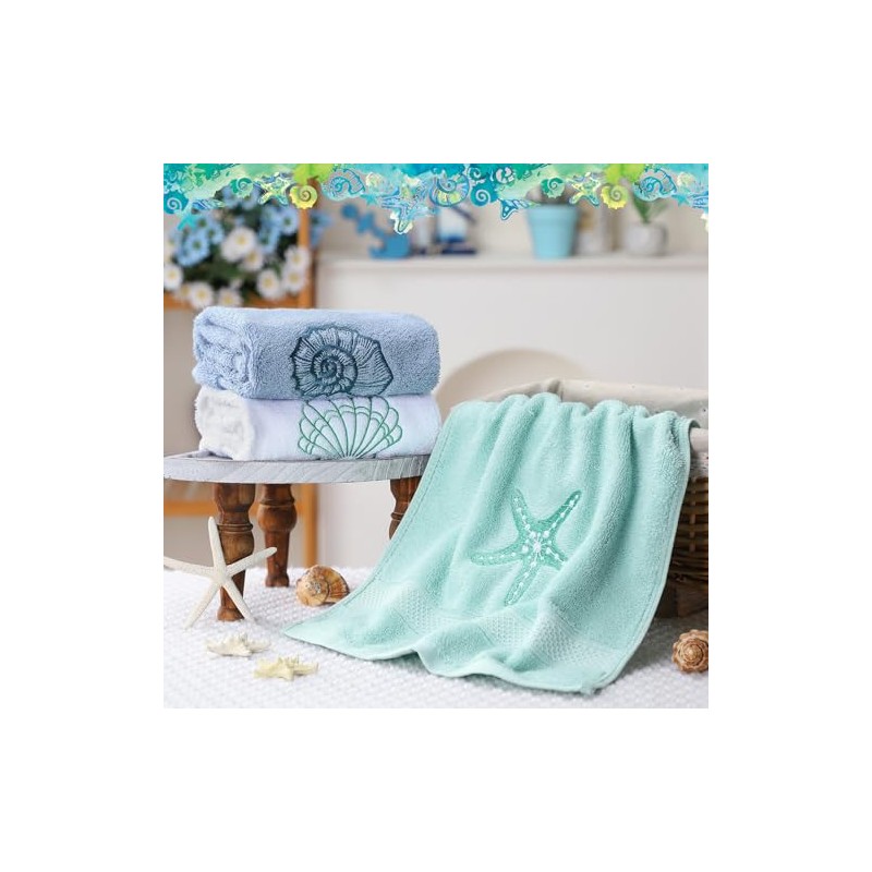 Hahafelt 3 Pack Coastal Hand Towels - 100% Cotton Beach