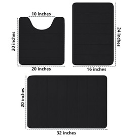 DTXDTech Bathroom Rugs Set 3 Piece Memory Foam Bathroom Mat Set Non-Slip Extra Absorbent Shaggy Soft Bath Mat Set,Machine Washable Bathroom Carpets Set for Bathroom,Bedroom,Black