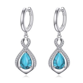 Turquoise Teardrop Hoop Earrings Sterling Silver Infinity Dangle Drop Earrings Western Jewelry Gifts for Women