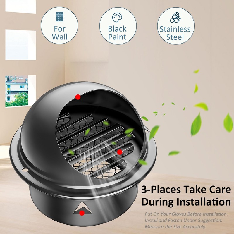6 inch Wall Air Vent Exterior, Moonjor Black Paint Stainless