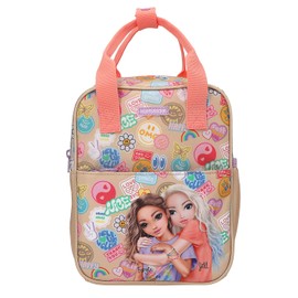 Depesche 13291 TOPModel Girl Power Backpack in Beige with Model Motif and Colourful Batches, Bag with Adjustable Straps