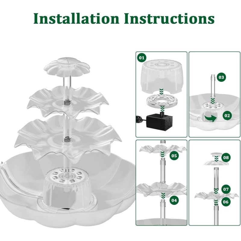 AISITIN 3-Tier Bird Bath with 6.5W Solar Pump & Lights,