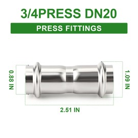 TAISHER 10PCS 304 Stainless Steel Press Fittings, 3/4" Press Slip Coupling,No Pipe Tube Stop Couplings, Propress Pressure Fitting, Residential,Commercial Plumbing