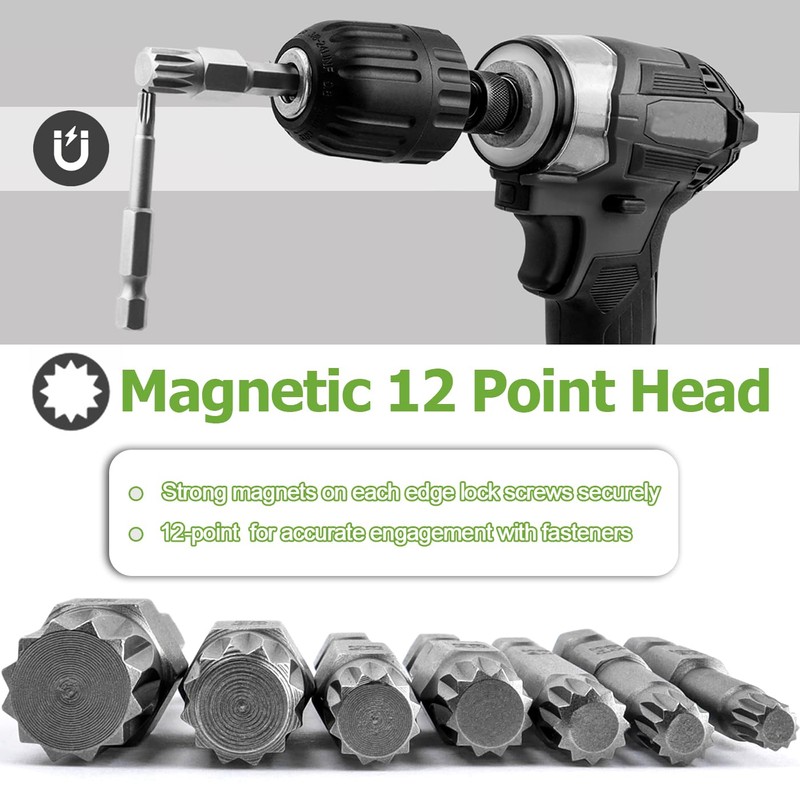 Bestgle 7 Pcs Triple Square Spline Bit Set, 1/4" Hex