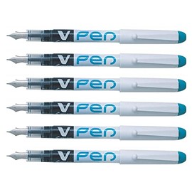 Pilot V-Pen Disposable Fountain Pens, Turquoise, Set of 6