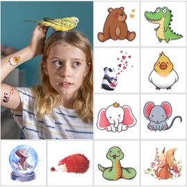 Animals Tattoo Children 10 Sheets Large Cute Animals Children's Tattoo, Birthday Party Tattoo for Girls and Boys, Temporary Tattoos Children, Skin-Friendly Tattoo Stickers Children, Gifts for Children