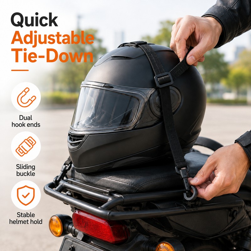 Elastic Motorcycle Helmet Strap for Rear Seat – Adjustable Nylon