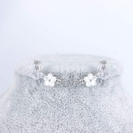 Quke Women's 925 Sterling Silver Cubic Zirconia Crystal Cute Plum Shape Ear Clamp Stud Earrings for Women and Girls