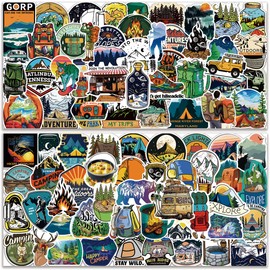 Outdoor Stickers Pack | 100PCS | Adventure Hiking Canmping Wilderness Stickers for Water Bottles, Cars, Laptop, Bike, Waterproof Travel Cool Stickers, Nature Forest Decals for Adults Teens Camper