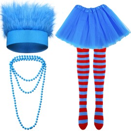 Geyoga Hairy Costume Set Fuzzy Headband Wig Striped Knee Socks Tutu Skirt Bead Necklace for Carnival Cosplay Party Supplies (Classic Style, Small)