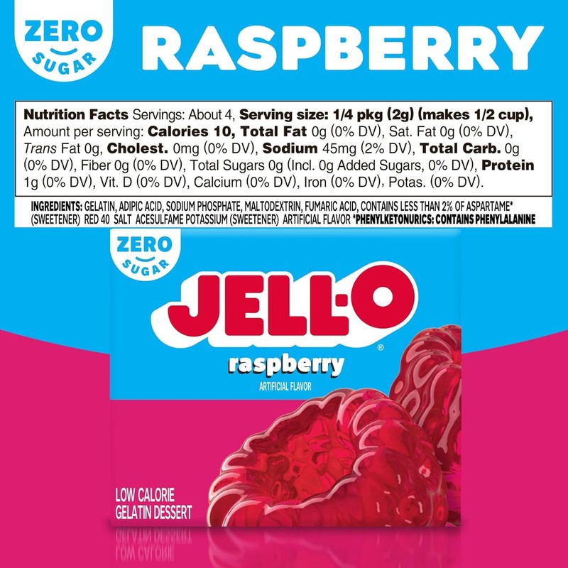Jell-O Raspberry Sugar-Free Gelatin Mix (0.3 oz Boxes, Pack of