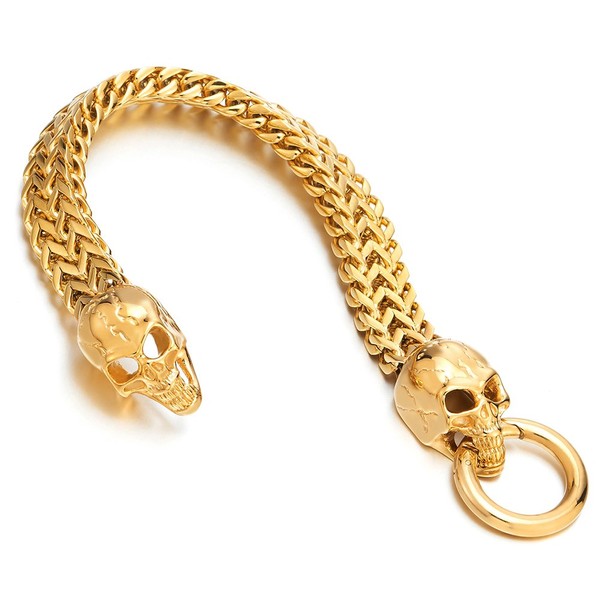 COOLSTEELANDBEYOND Gothic Mens Gold Stainless Steel Skull Franco Link Curb