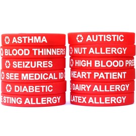 SayitBands Asthma Medical Alert Wristband Bracelet in Red