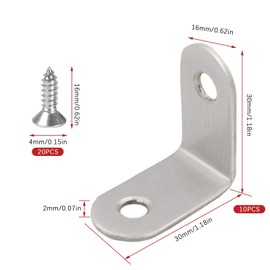 Eagles 10PCS L Bracket Corner Brace, (50mmx50mmx3mm) Stainless Steel Brackets, Heavy Duty Corner Bracket, Silver Small Angle Brackets, Metal Braces Brackets for Wood with 40PCS Screws