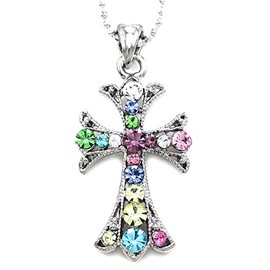 Soulbreezecollection Retro Design Multicolor Christian Cross Necklace Pendant Charm Ball Chain