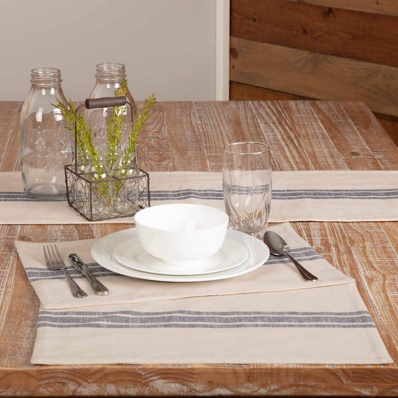 Piper Classics Market Place Blue Grain Sack Stripe Placemats, Set