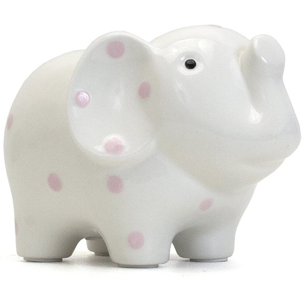 Child to Cherish Ceramic Elephant Piggy Bank for Girls, Pink Polka Dots