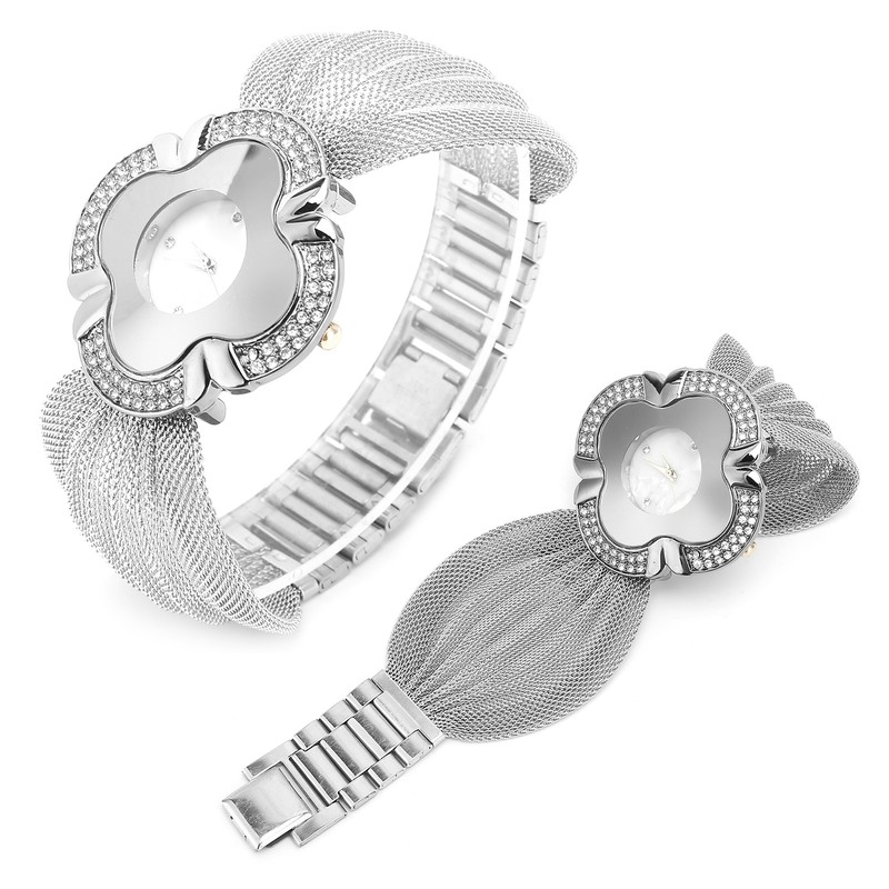 Flower Shape Dial Women Watch Wide Mesh Belt Quartz Elegant