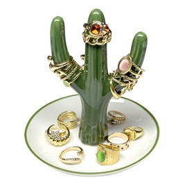 Titanape Green Cactus Ring Holder Trinket Dish for Earrings Bracelets Necklace Organizer, Gifts for Women Birthday Wedding Engagement Christmas, Cactus Gifts for Room Decor