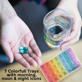 BaHoki Essentials Weekly Pill Organizer - Portable 7-Day Pill Box with 3 Times Per Day Compartments