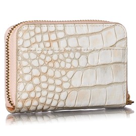 [VOICE] Italian Cowhide Leather Round Zipper Chabara Card Case, WH/PK