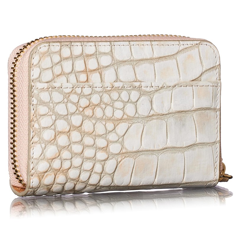 [VOICE] Italian Cowhide Leather Round Zipper Chabara Card Case, WH/PK