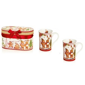 Premier Decorations Festive Ceramic Ginger Bread Mugs Gift Set of 2 in a Decorative Box