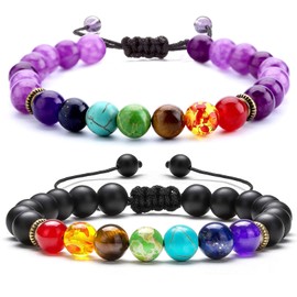 BOZLUN Couple Bracelet Gifts - 8mm natural Stone Men Bracelets Essential Oil Diffuser Bracelet Braided Rope Natural Stone Yoga Beads Bracelet Bangle Gifts for Men Women(Volcanic rock Amethyst)