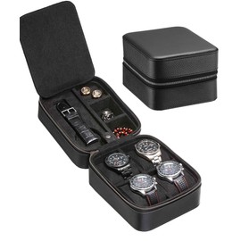 SYENS 5 Watch Travel Case Storage Organizer with Watch Strap Holder Jewelry Tools Watch Carrying Box with Zipper Closure (Black)